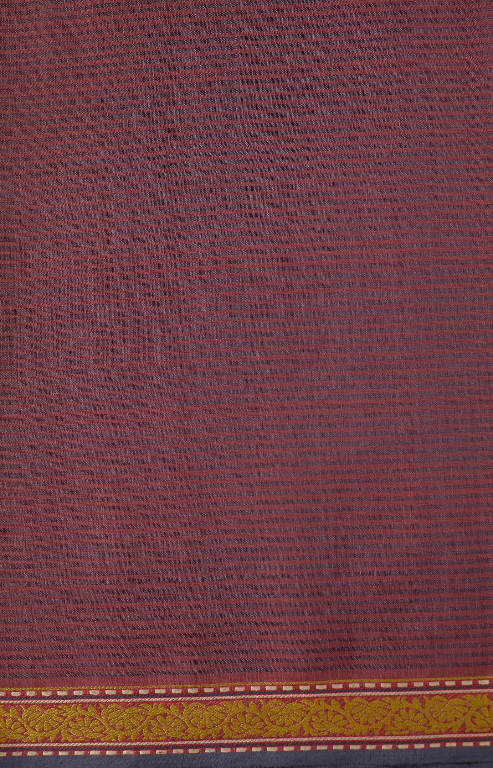 Red, Handwoven Organic Cotton, Plain Weave , Jacquard, Work Wear, Striped Saree